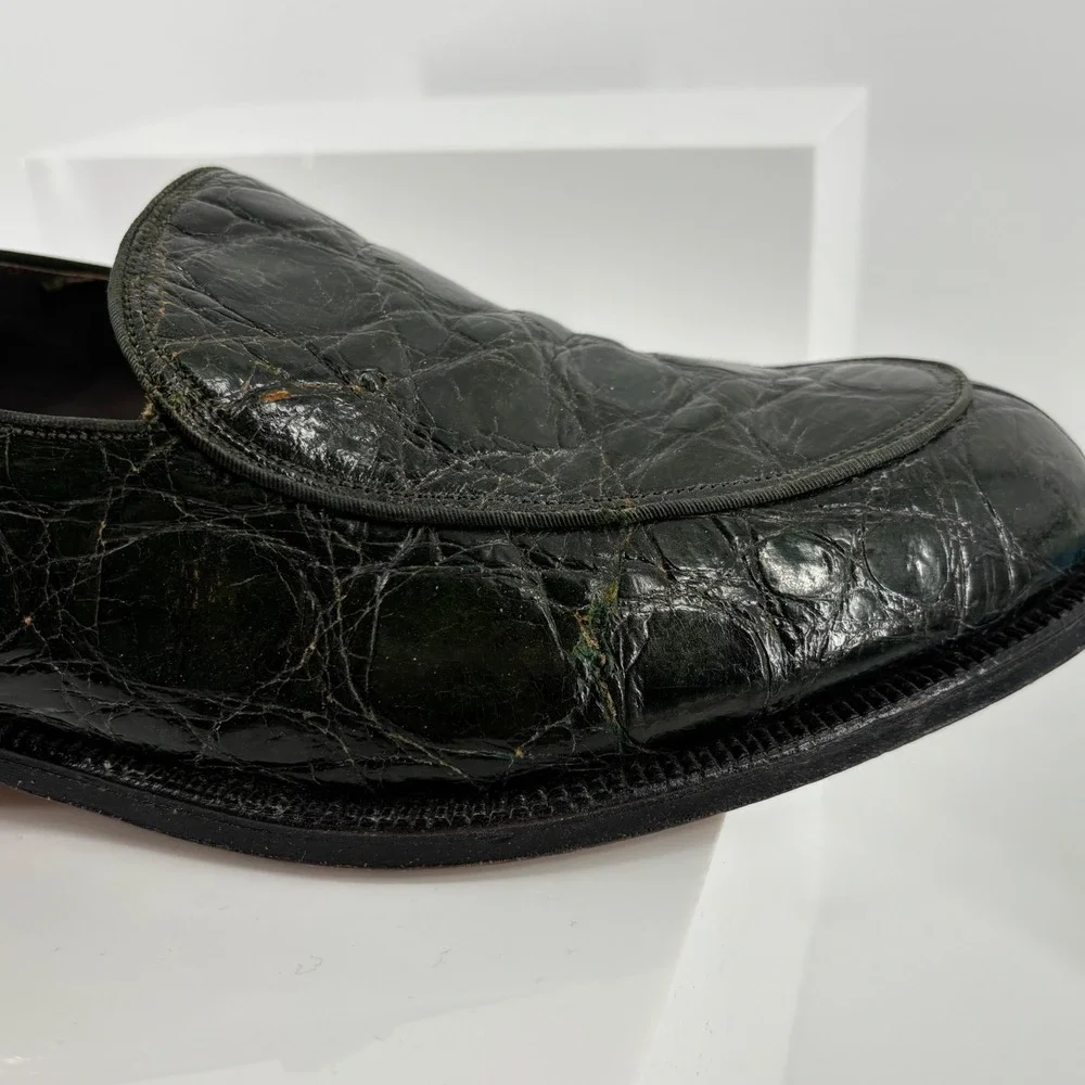 Vintage FootJoy Genuine Alligator Crocodile Loafer Green Exotic Leather Men 10.5